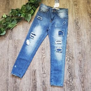 Zaba Trafaluc Jeans Boyfriend Distressed Denim Boho Trendy Blue